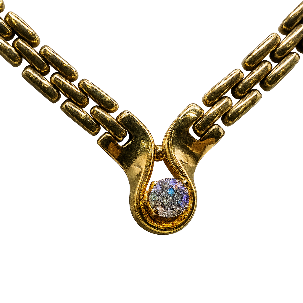 14K YELLOW GOLD PANTHER LINK DIAMOND NECKLACE