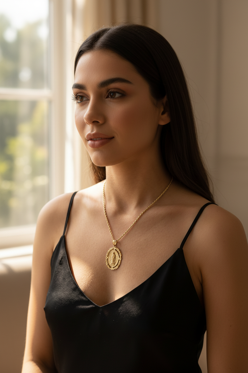 14K Guadalupe Pendant – Lifestyle