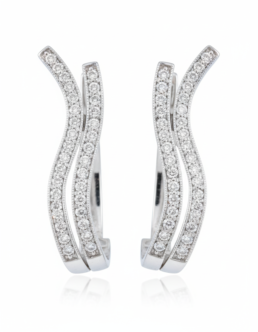 14K White Gold Diamond Twisted Hoop Earrings