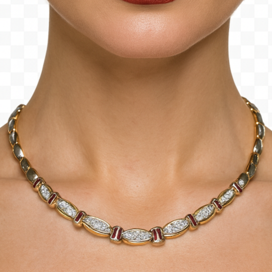14K Yellow Gold, Diamond, and Ruby Necklace