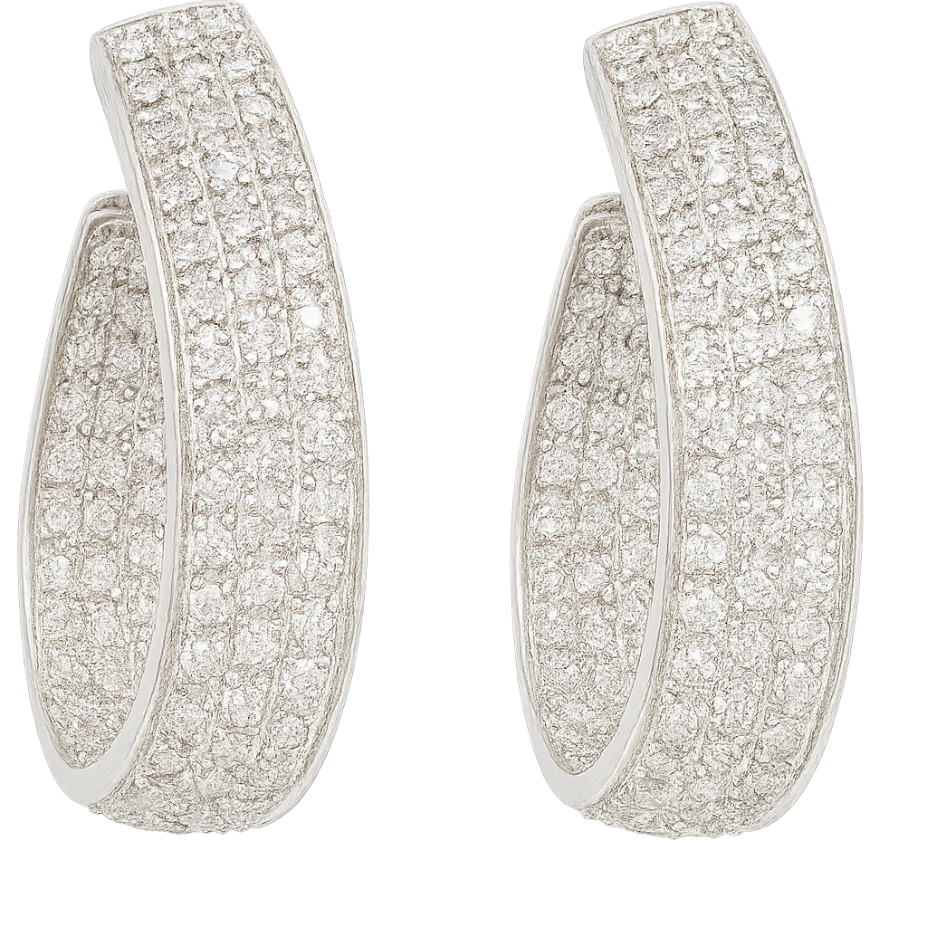 14K White Gold Diamond Pavé Hoop Earrings