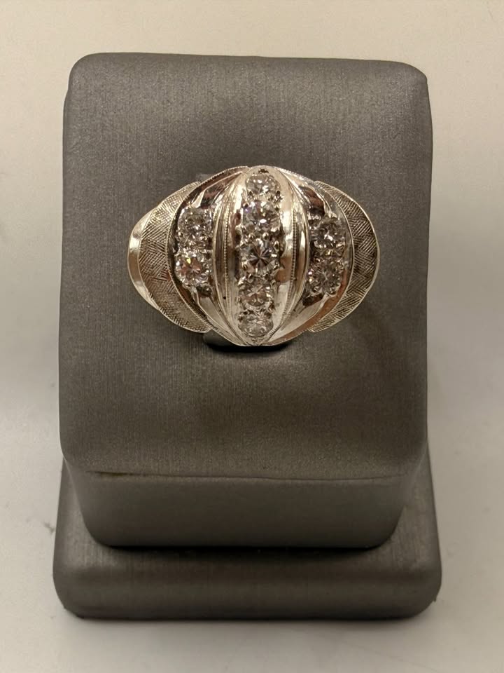 14K White Gold Diamond Dome Cocktail Ring – ~.63ct | Size 6