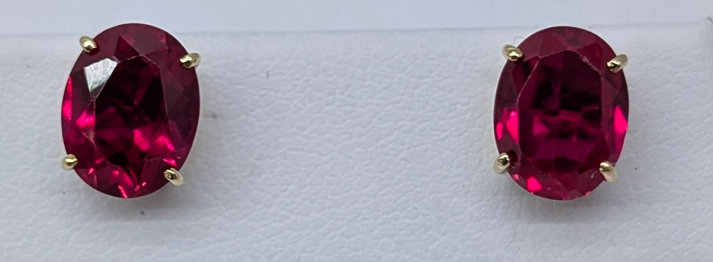 3 Carat Oval Ruby Stud Earrings in 14K Yellow Gold