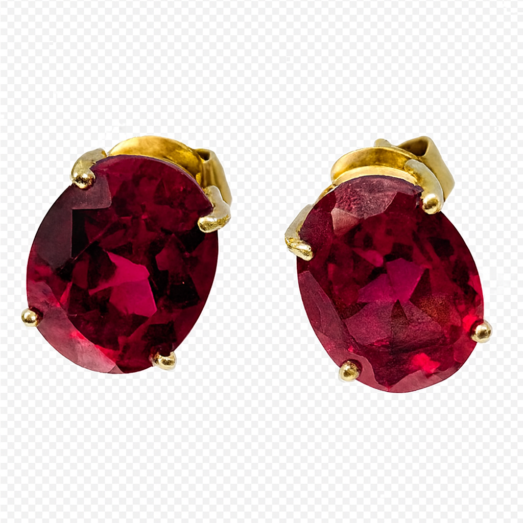 3 Carat Oval Ruby Stud Earrings in 14K Yellow Gold