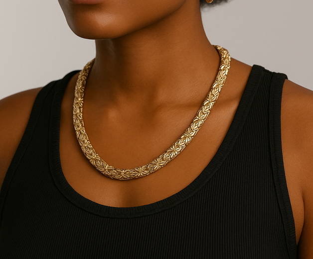 14K Yellow Gold 9mm 20" Byzantine Necklace