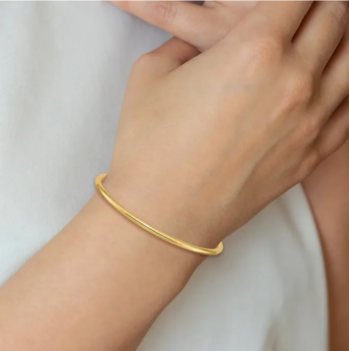 14K Yellow Gold Tubular Slip-On Bangle Bracelet - 3mm, 3-inch Diameter