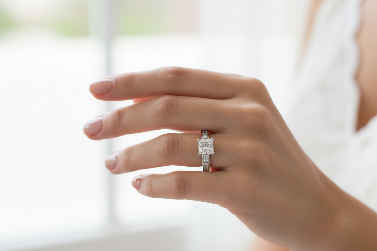 14K White Gold Princess Cut Diamond Engagement Ring | 2.90 CTW | Channel-Set Band | Size 5.5