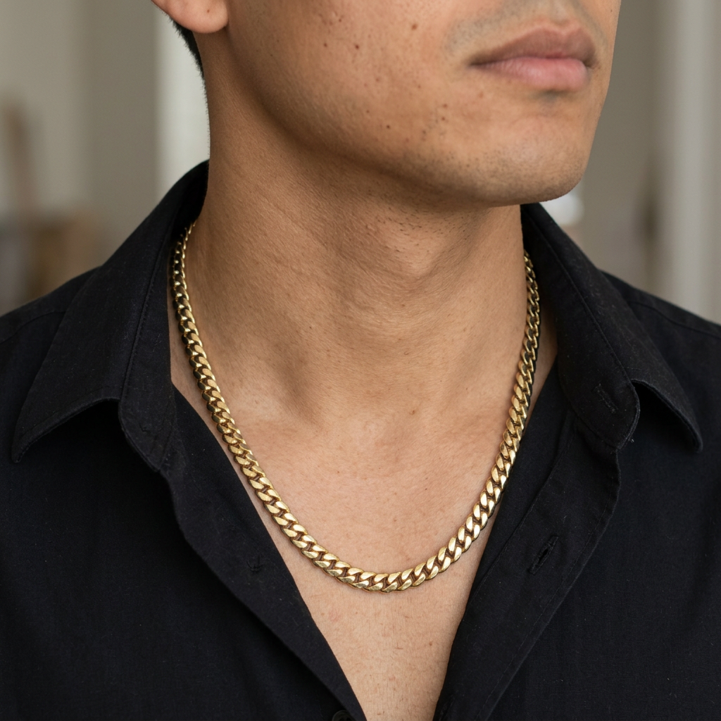 G543 24-inch Miami Cuban chain styled with a black shirt