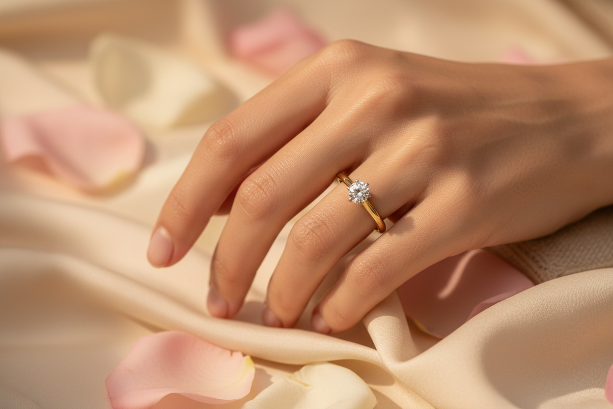 14K Yellow Gold CZ Solitaire Ring – Lifestyle