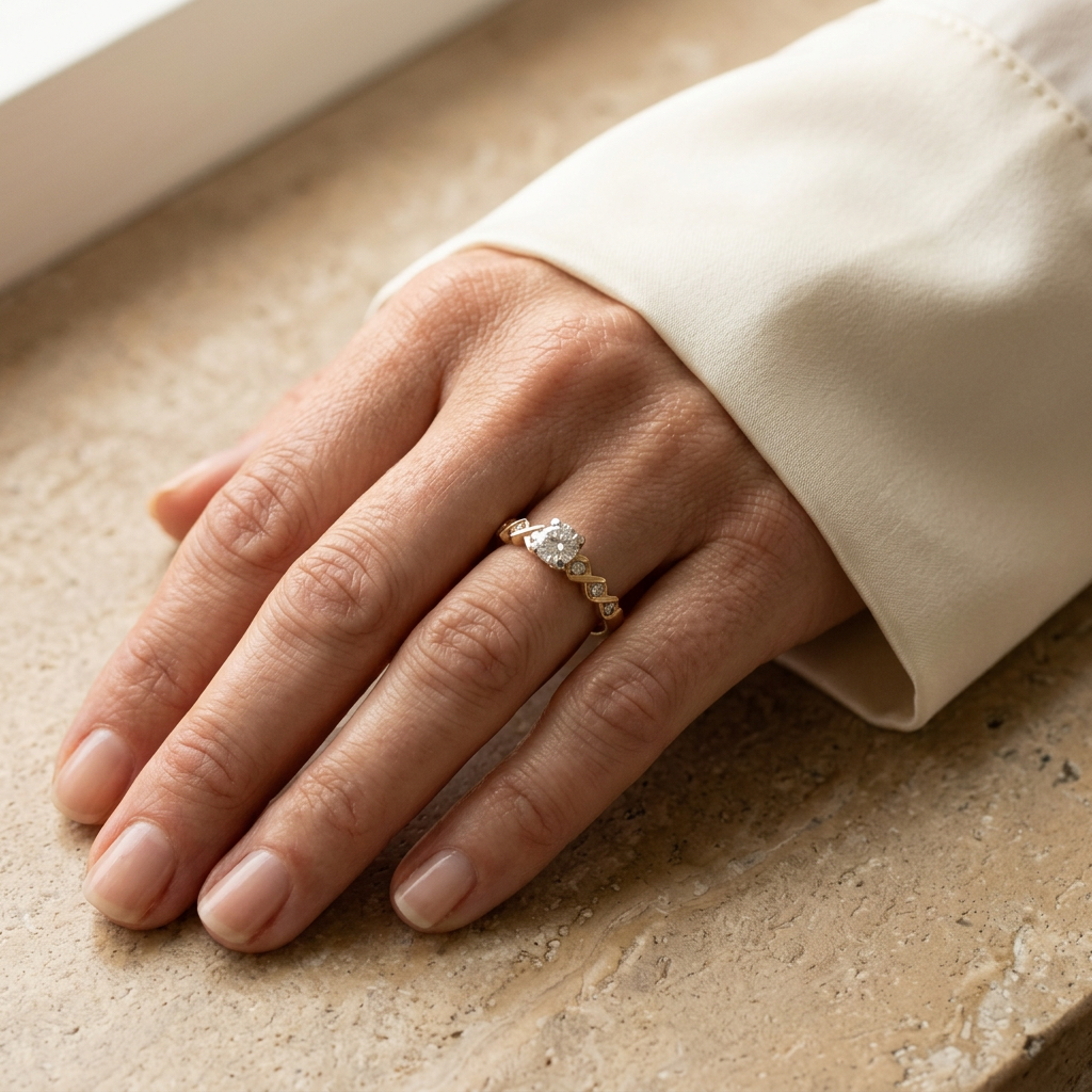 G433 yellow gold diamond ring worn on a hand