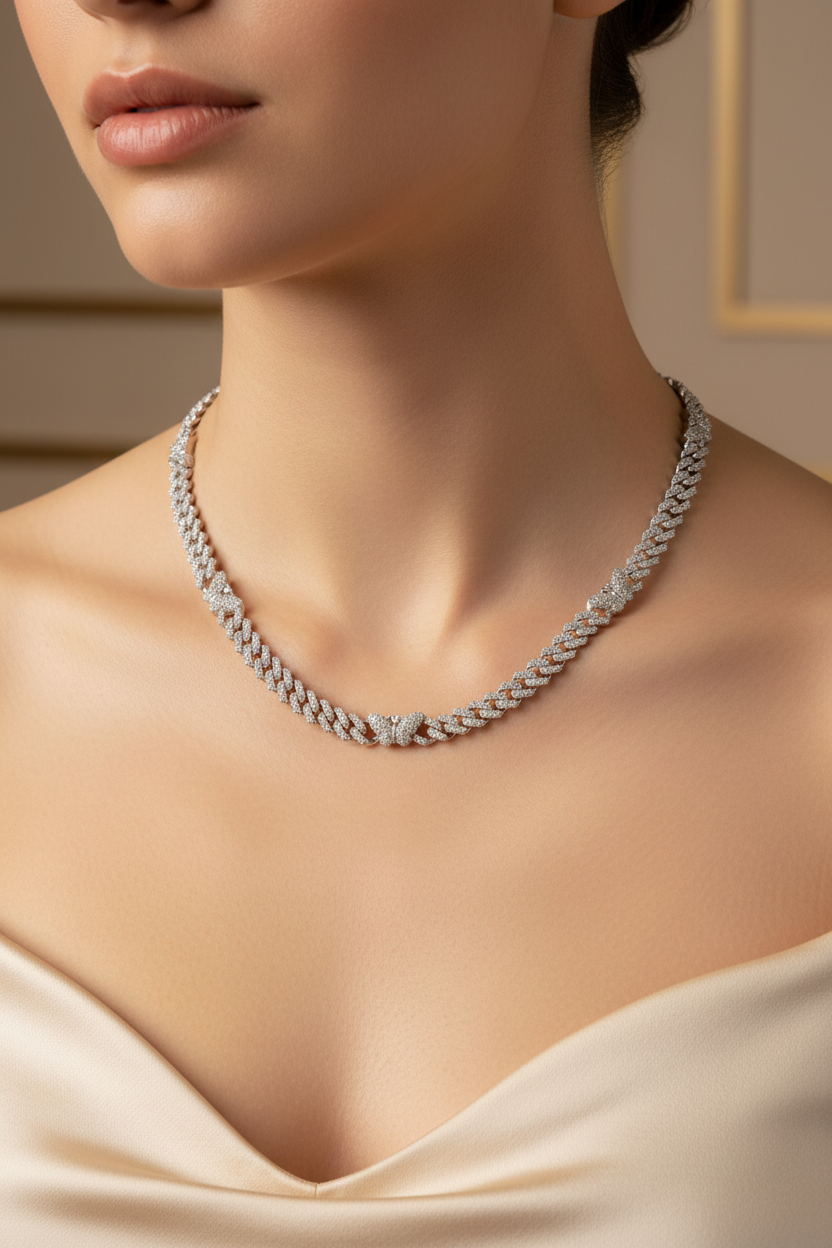 10K White Gold Diamond Cuban Butterfly Chain Lifestyle