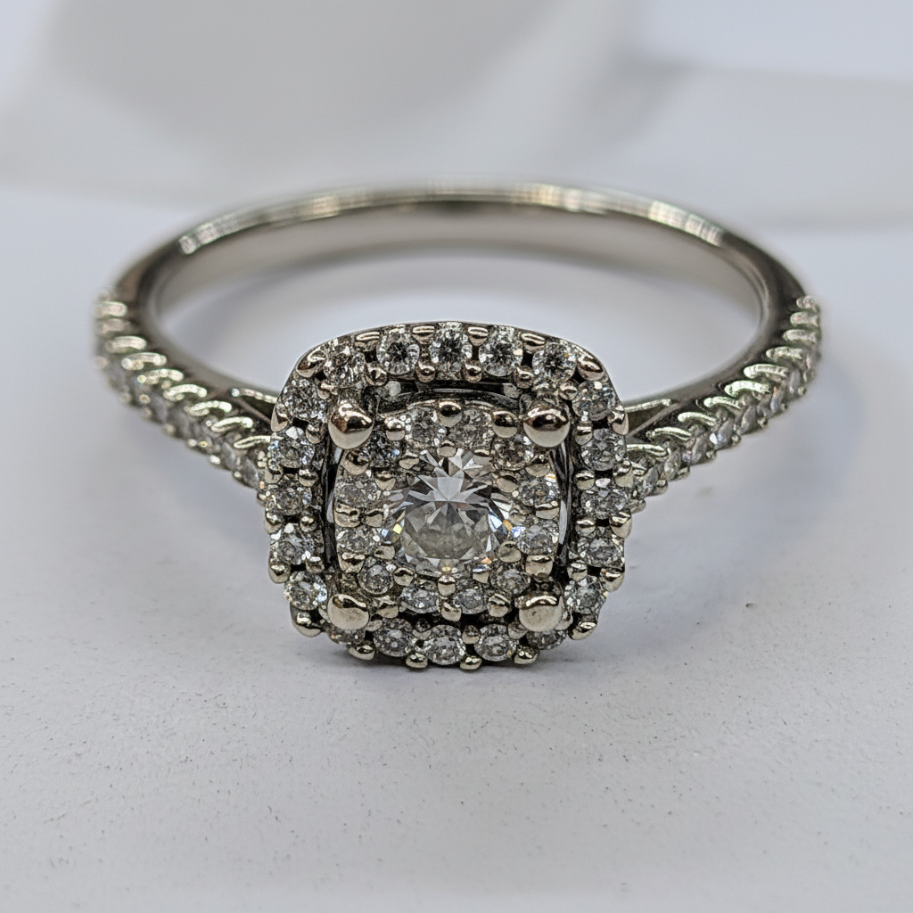 10K White Gold Diamond Ring - White Background