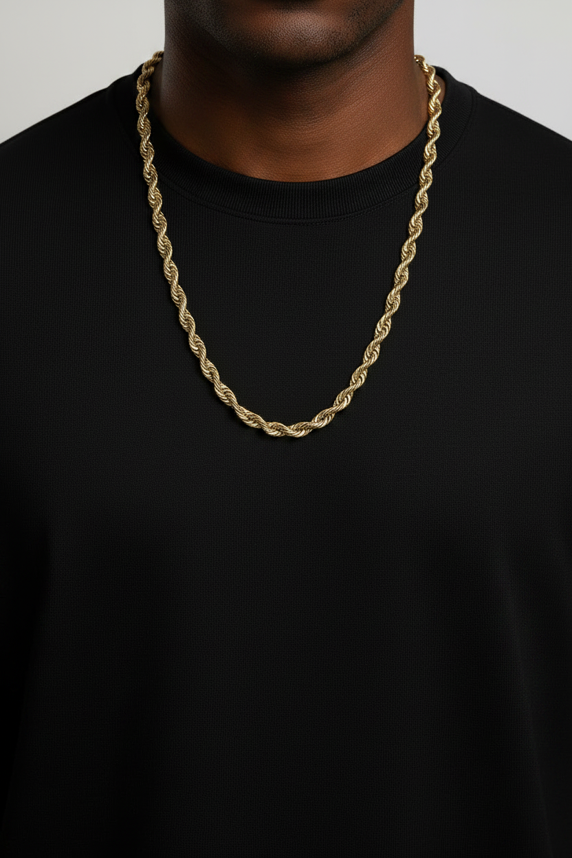10K YG Rope Chain Lifestyle - Darker Skin