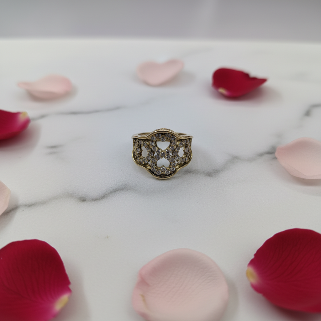 14K CZ Hearts Ring – Flat Lay