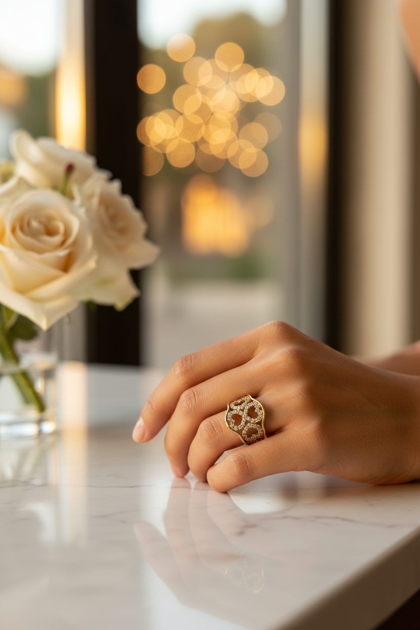 14K CZ Hearts Ring – Lifestyle