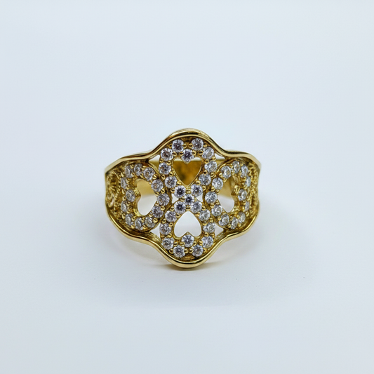 14K CZ Hearts Ring – White Background