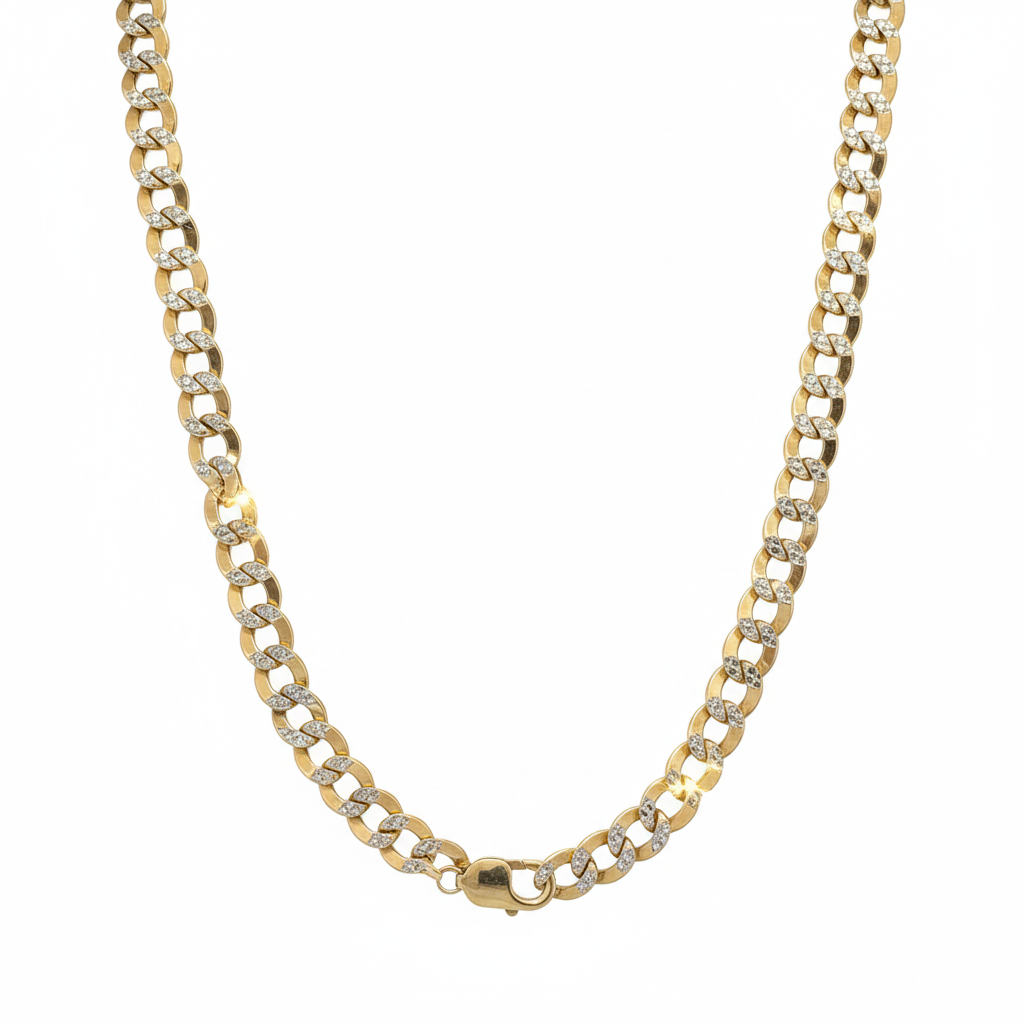 14K Gold Diamond Cut Curb Chain – White Background