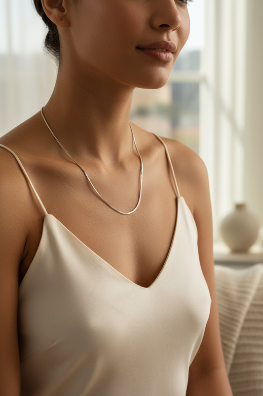 14K White Gold Box Link Chain – Lifestyle