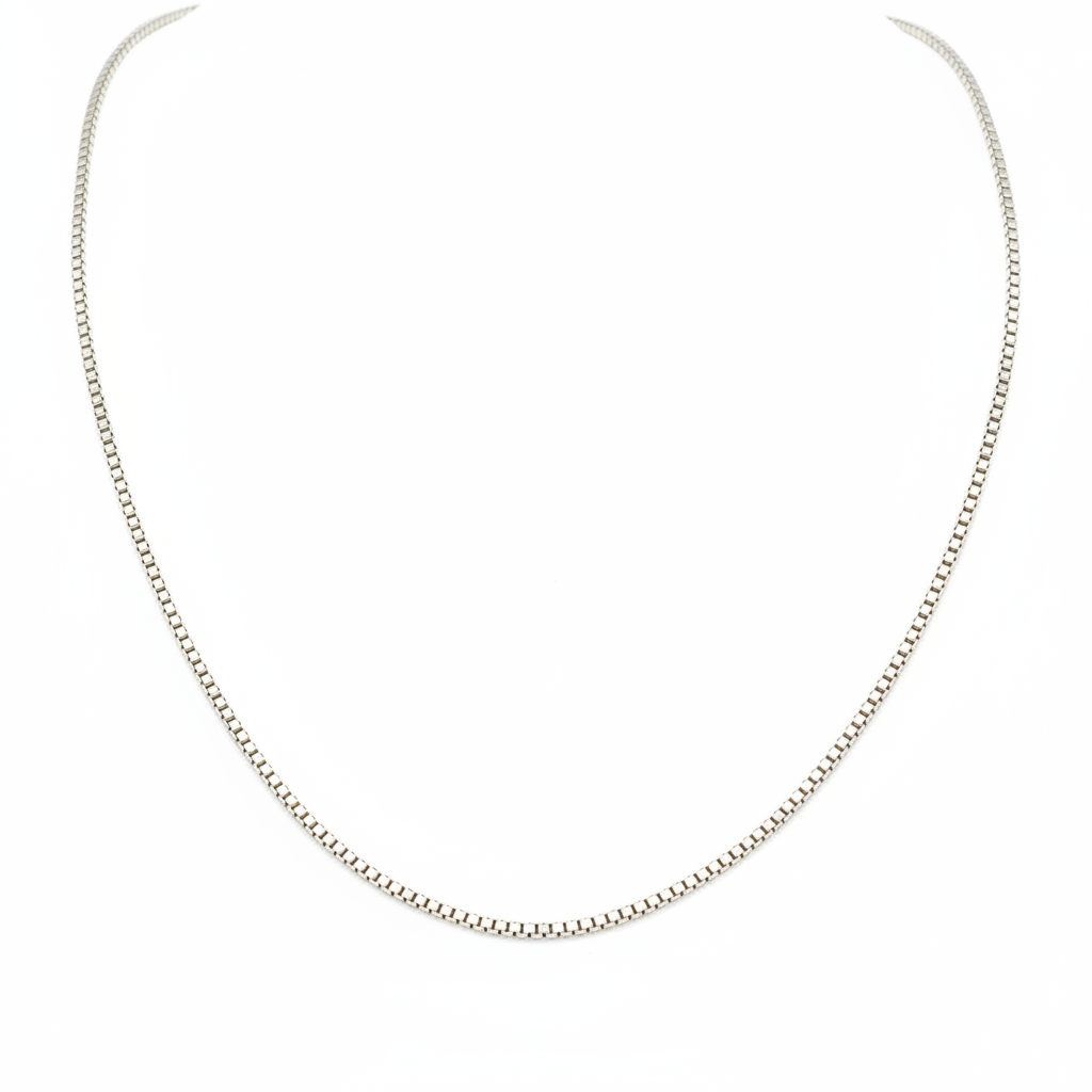 14K White Gold Box Link Chain – White Background