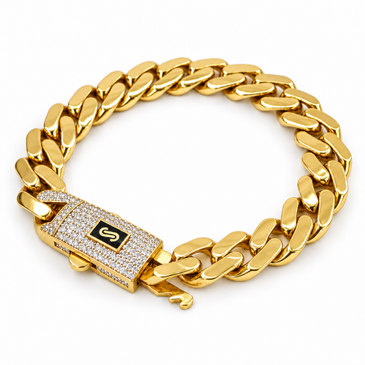 14K yellow gold Cuban link bracelet, all plain gold links no enamel
