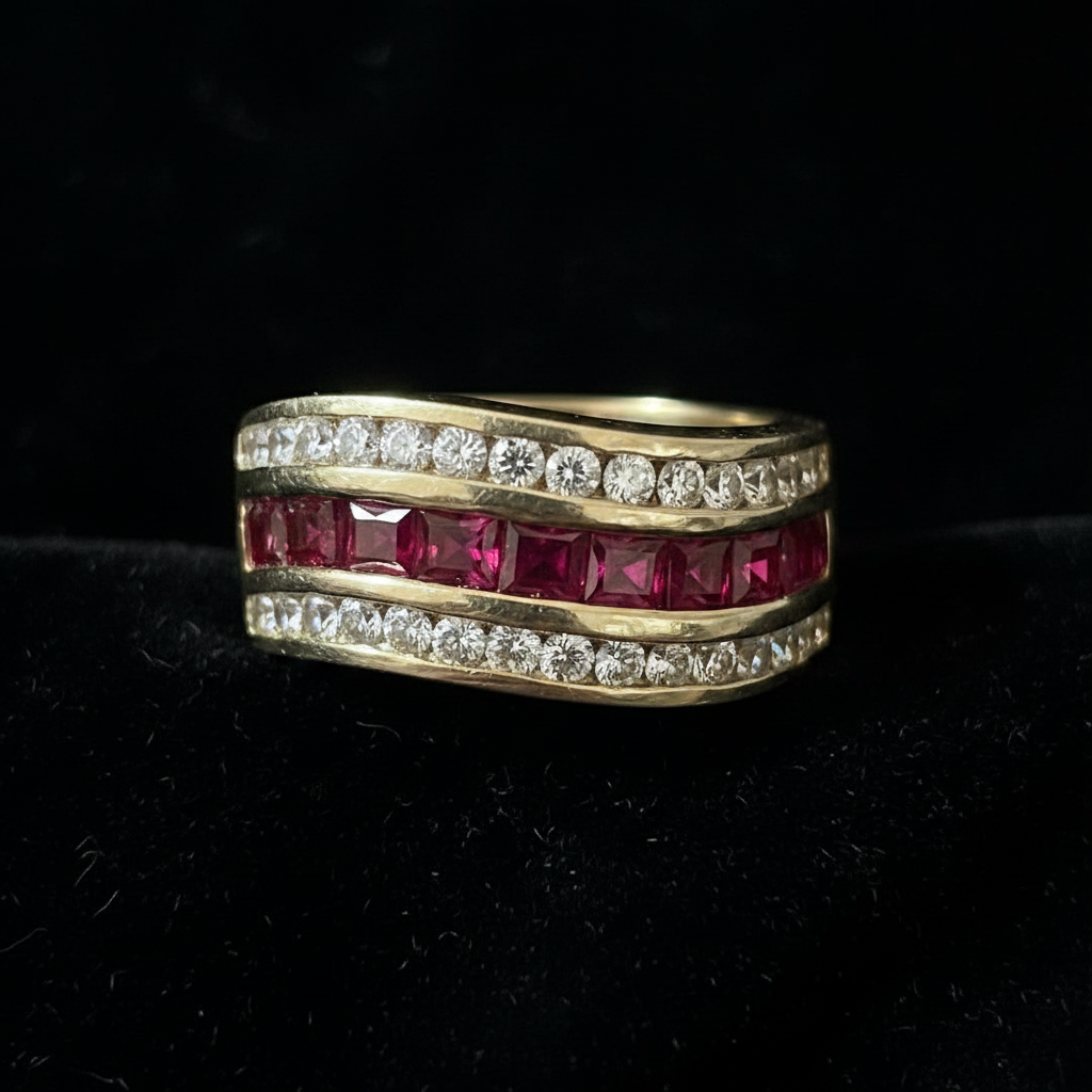 14K Yellow Gold Ruby & Diamond Ring – Macro Detail