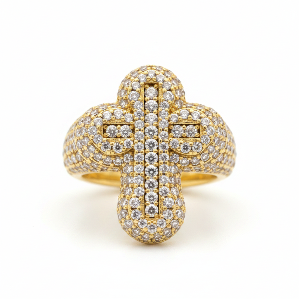 14K YG CZ Cross Ring – Studio