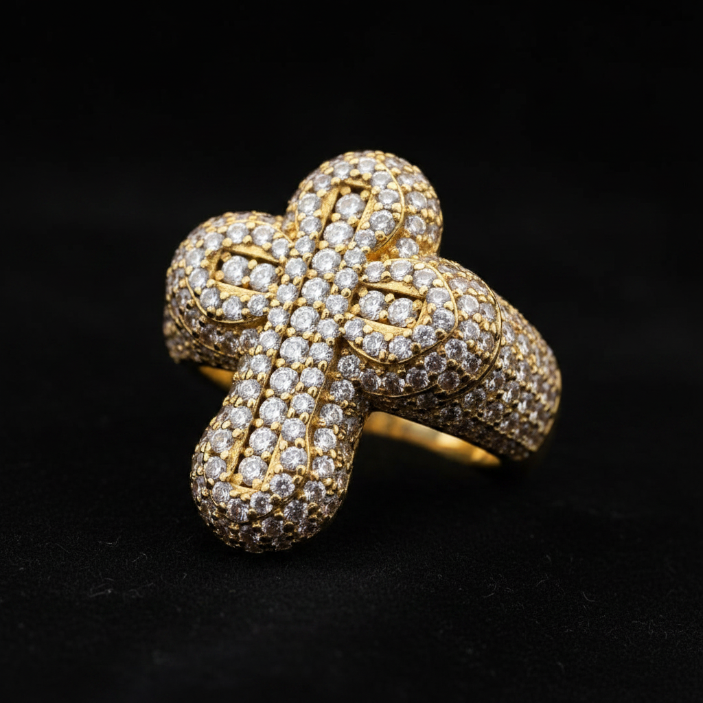 14K YG CZ Cross Ring – Velvet