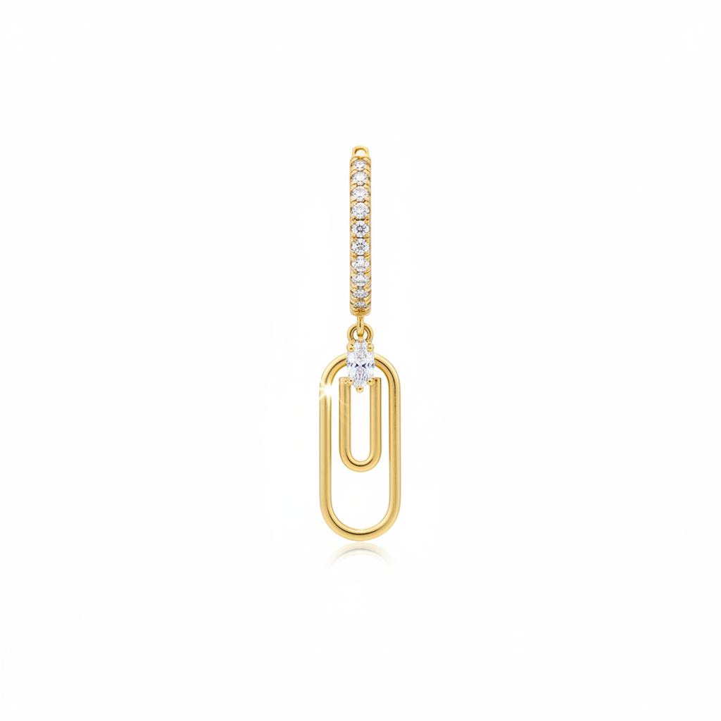 14K YG Diamond Paperclip Earrings - Detail