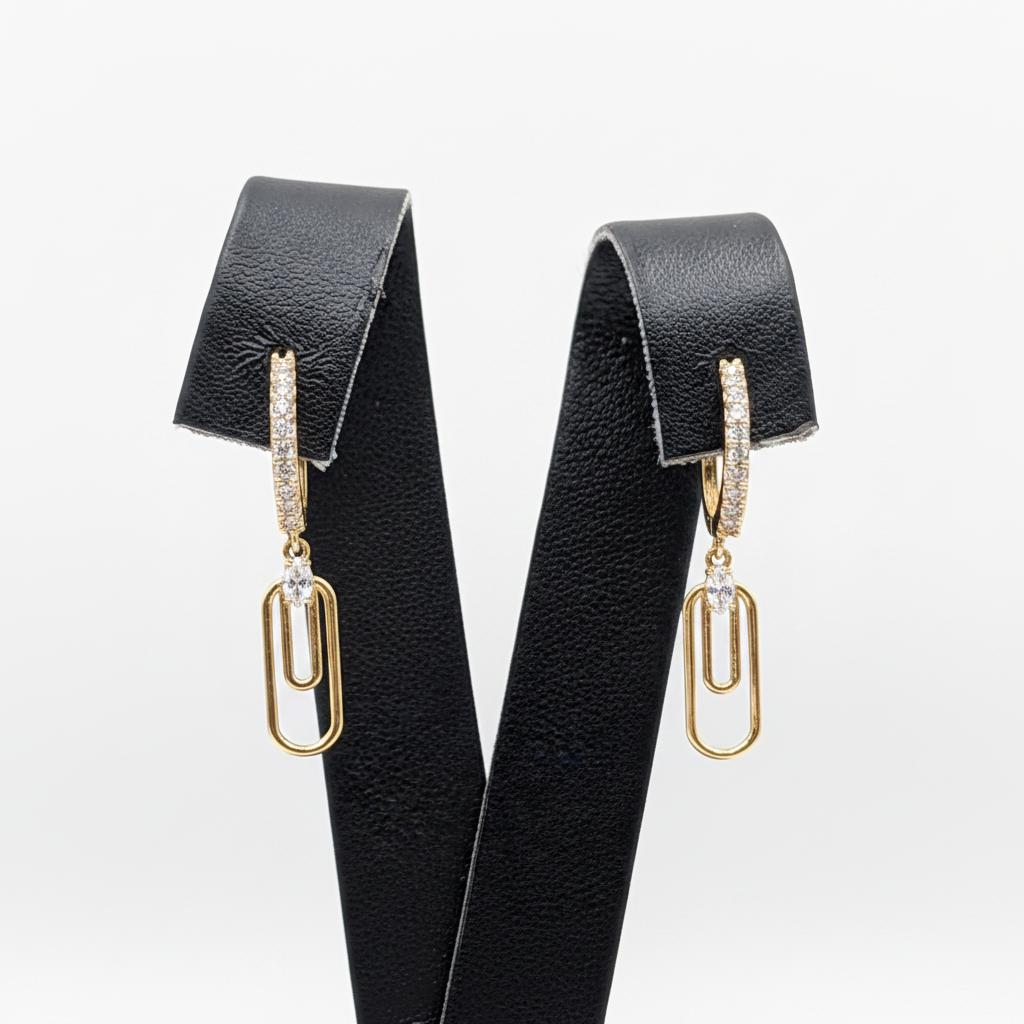 14K YG Diamond Paperclip Earrings - Hero