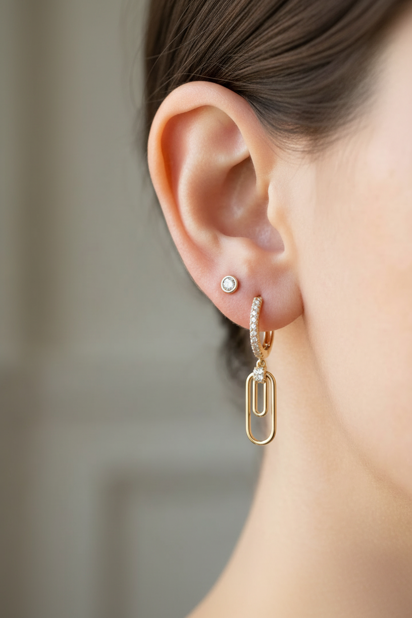 14K YG Diamond Paperclip Earrings - Lifestyle