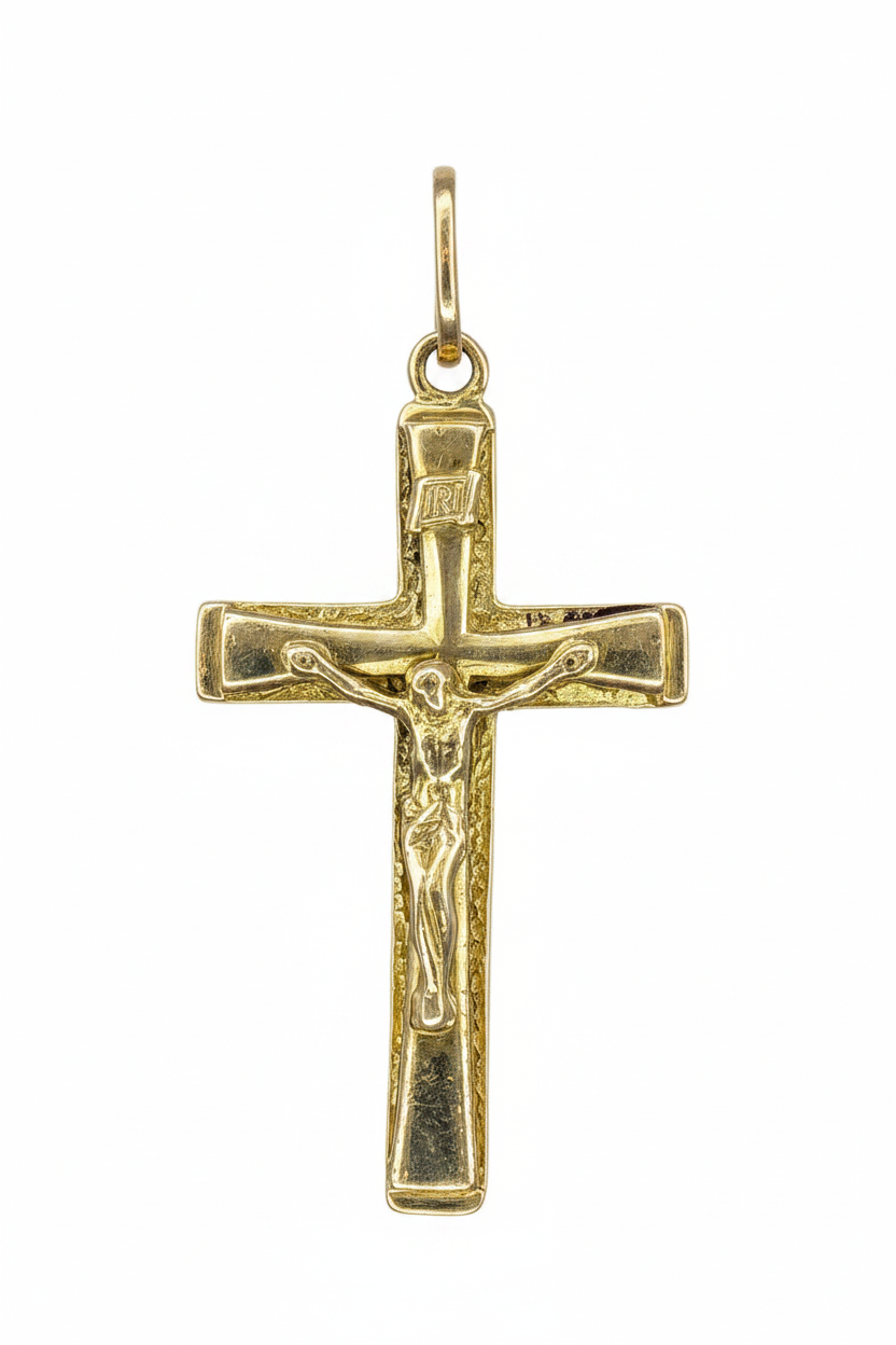 18K Yellow Gold Crucifix Pendant Enhanced