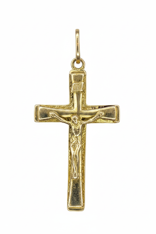 18K Yellow Gold Crucifix Pendant Enhanced