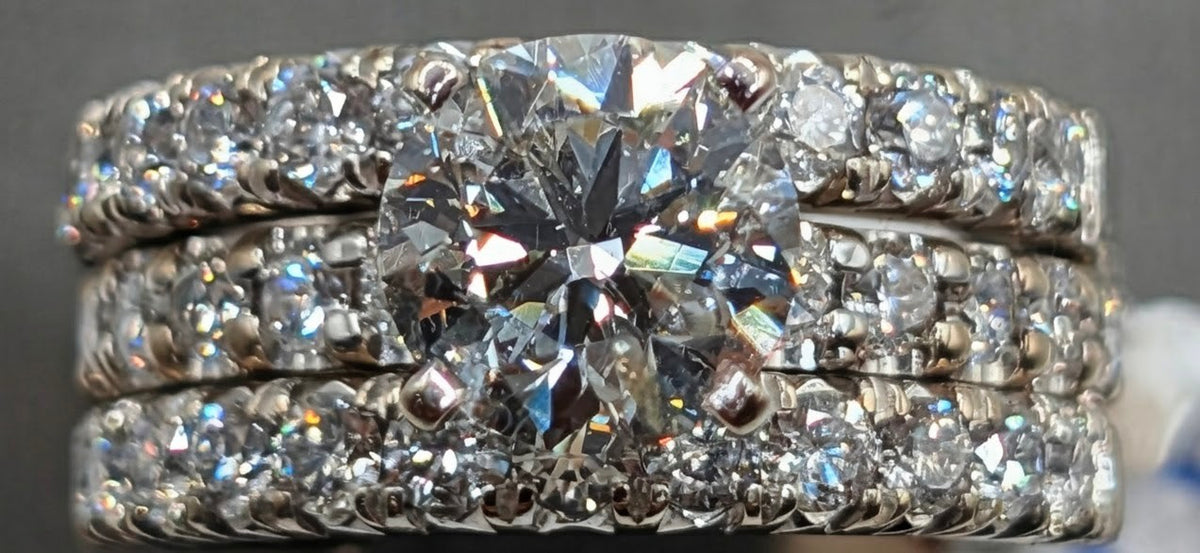 14K White Gold Natural Diamond Wedding Ring Set, 4.5 CTW, Size 6