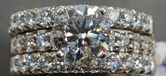 14K White Gold Natural Diamond Wedding Ring Set, 4.5 CTW, Size 6