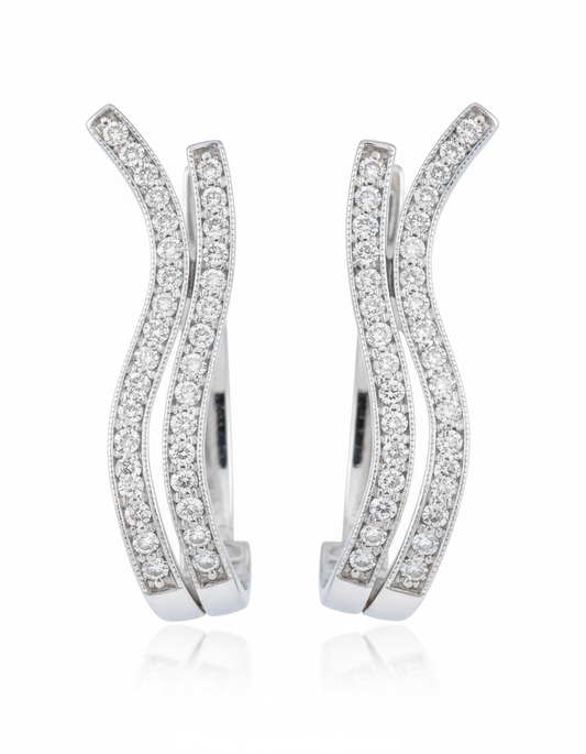 14K White Gold Diamond Twisted Hoop Earrings