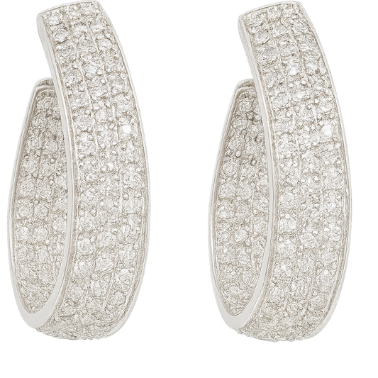 14K White Gold Diamond Pavé Hoop Earrings