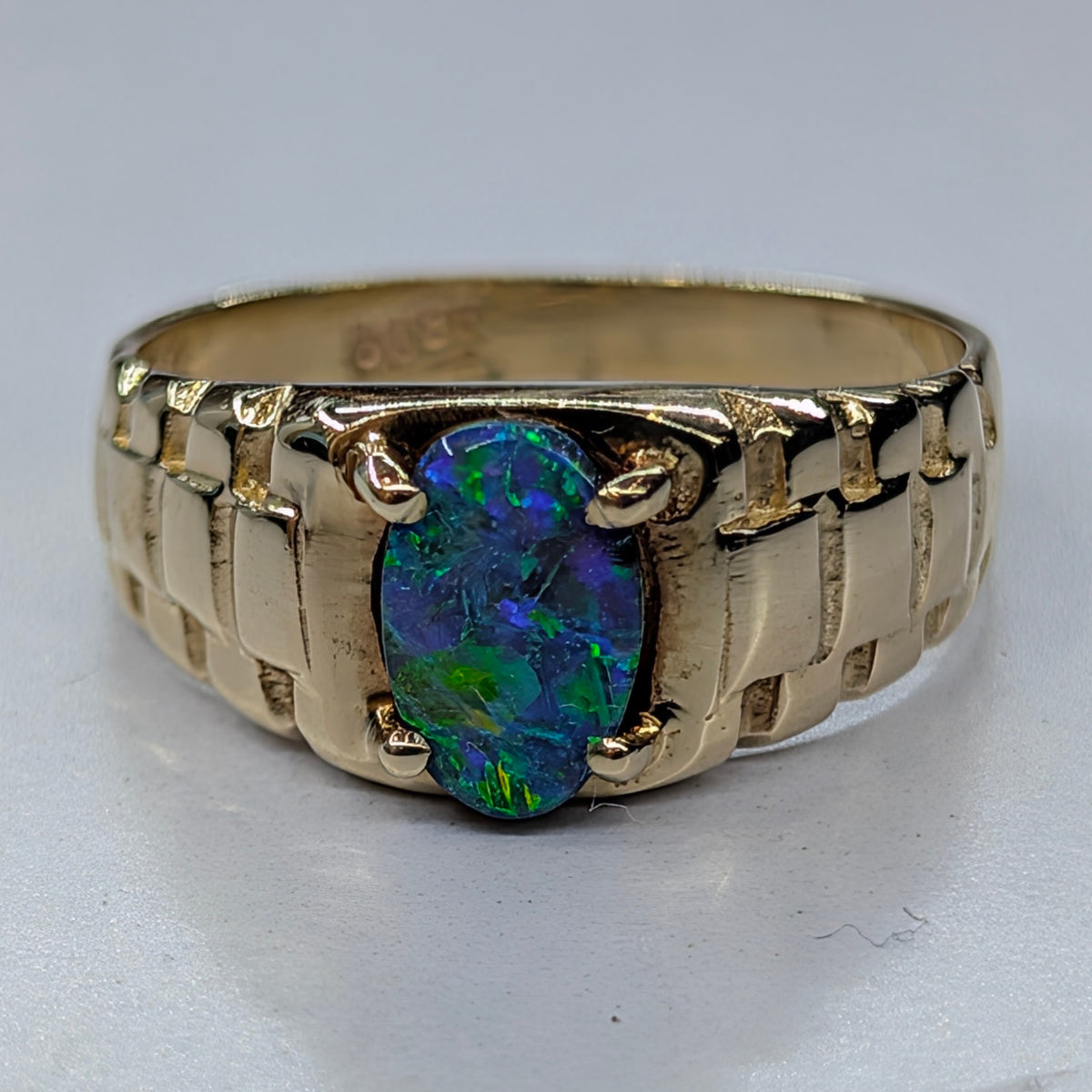 Vintage 14K Yellow Gold Black Opal Signet Ring | Size 7