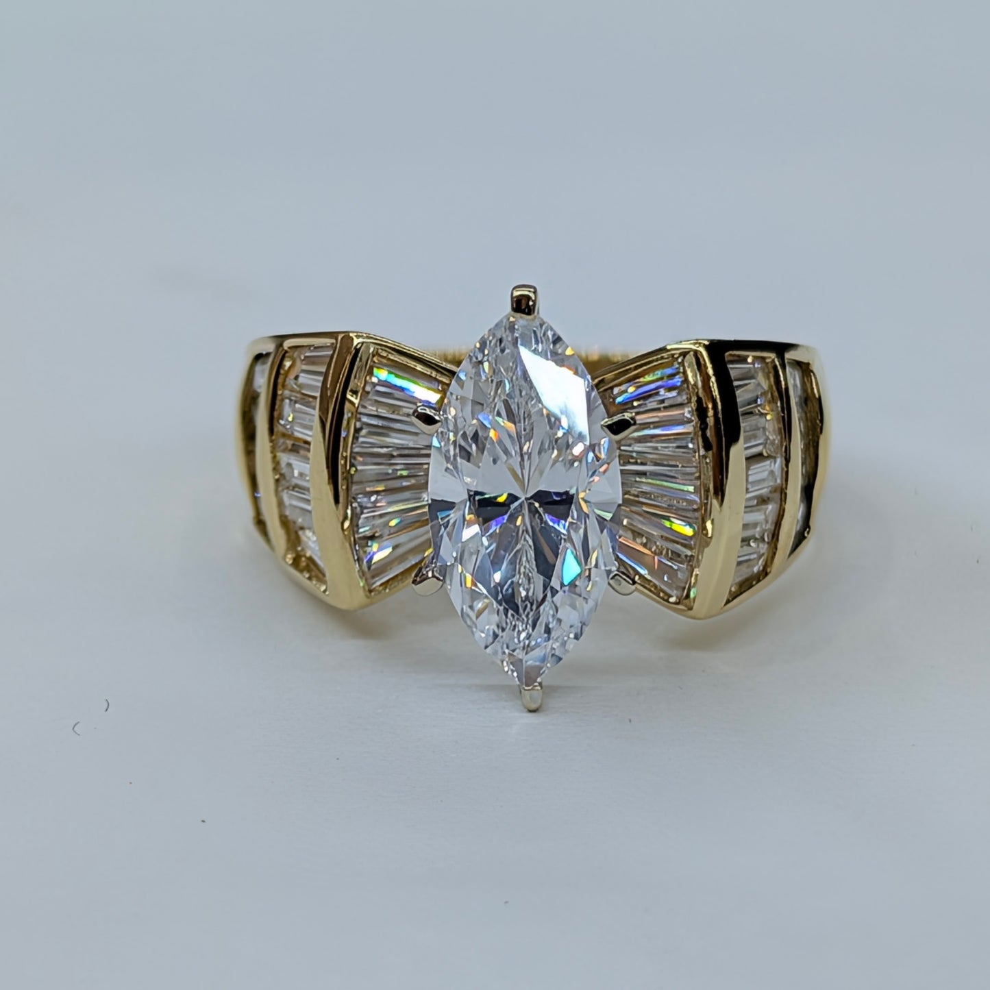 14K Yellow Gold CZ Marquise & Baguette Ring — 7.4g | Size 8.5