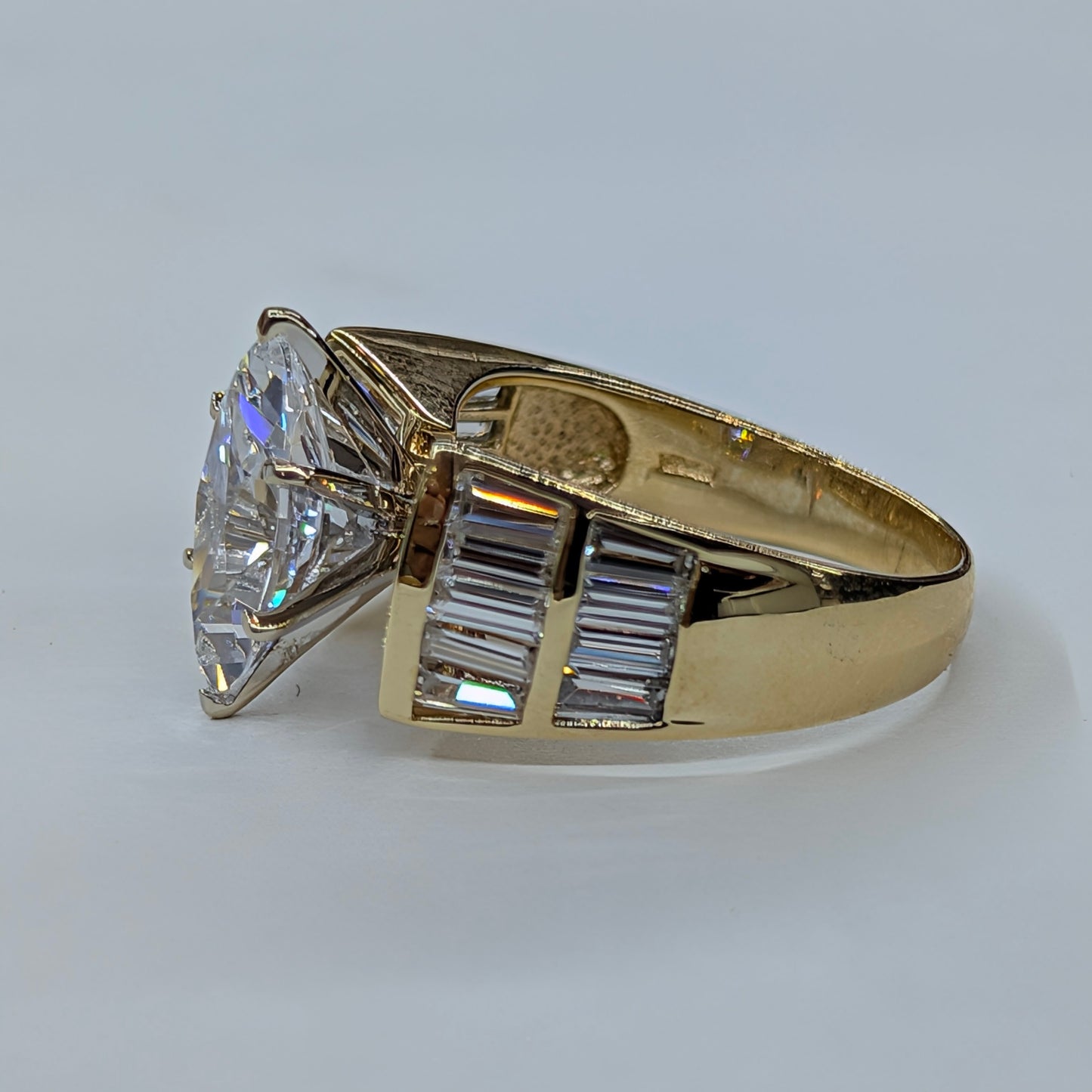 14K Yellow Gold CZ Marquise & Baguette Ring — 7.4g | Size 8.5