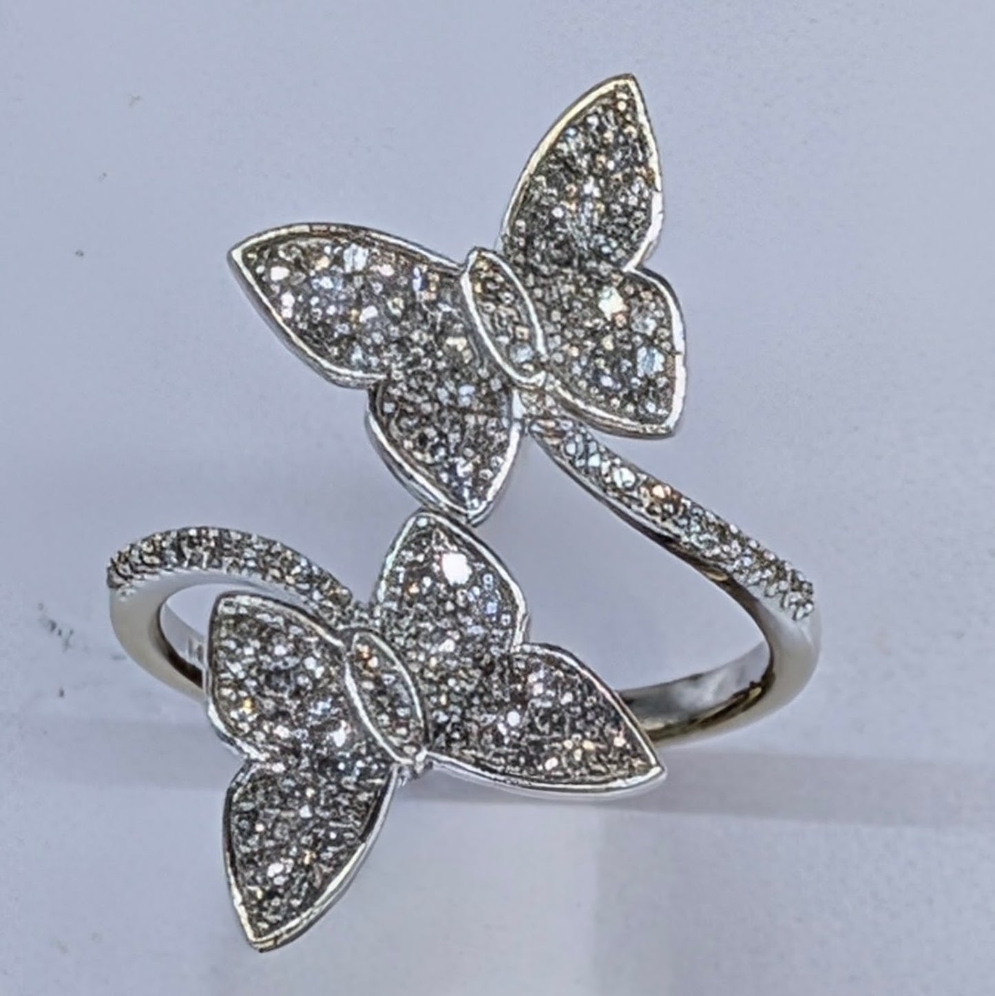 14K White Gold Diamond Double Butterfly Ring