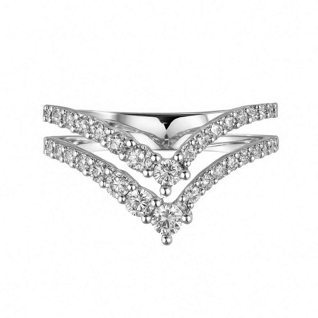 Double V Diamond Wedding Band in 14K White Gold