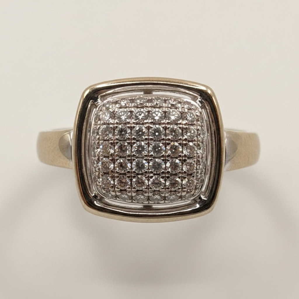 14K White Gold Cushion Pavé Diamond Cluster Ring | Size 7 | 3.7G