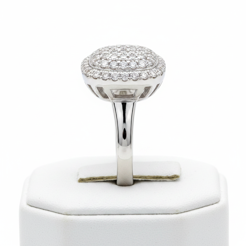 14K White Gold Cushion Pavé Diamond Cluster Ring | Size 7 | 3.7G