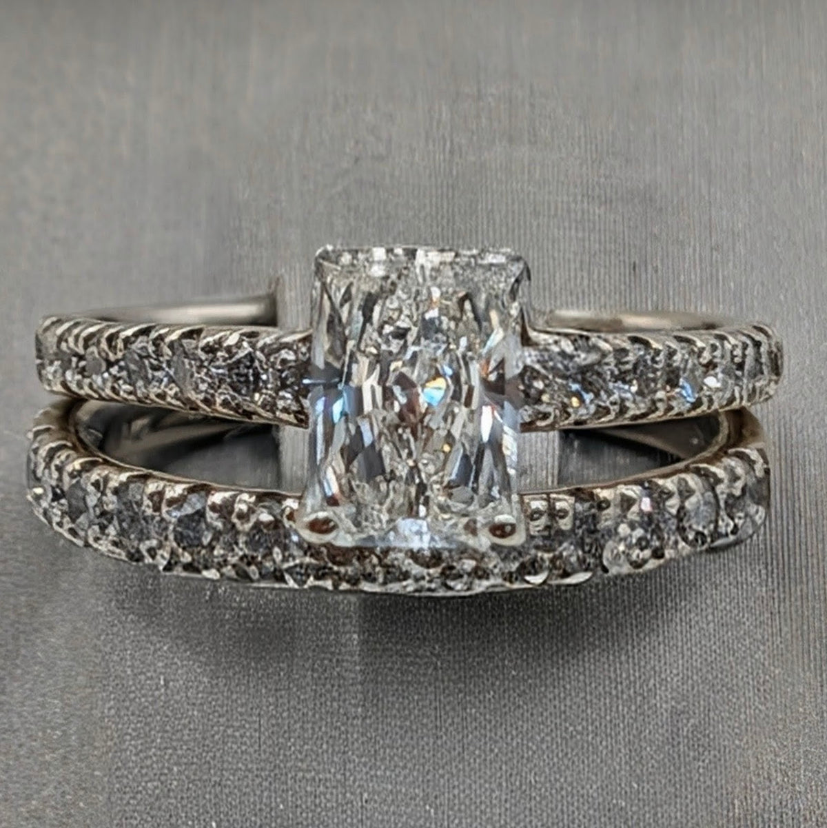 14K White Gold Radiant-Cut Diamond Engagement Ring & Pavé Band Set