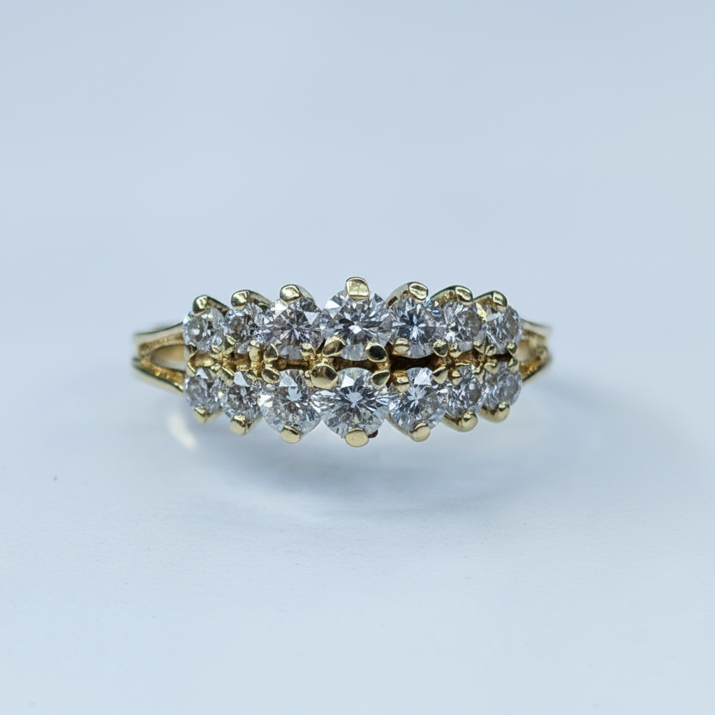 14K Yellow Gold Diamond Cluster Ring | 1 CTW | Size 7.5 | 10.8g