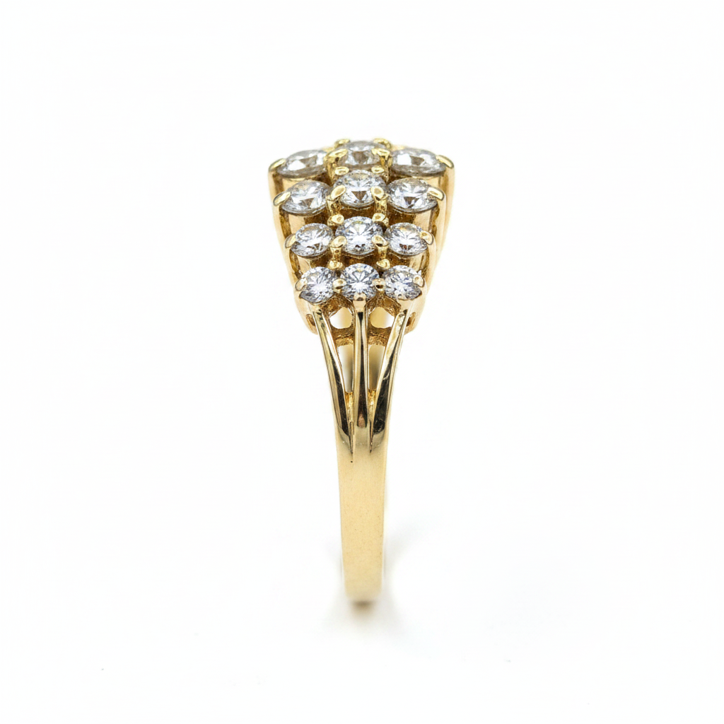 14K Yellow Gold Diamond Cluster Ring | 1 CTW | Size 7.5 | 10.8g