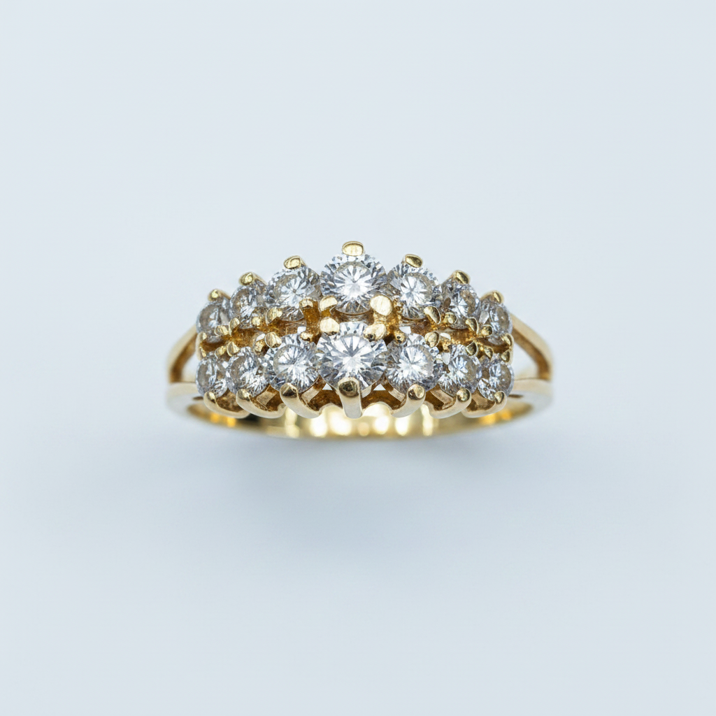 14K Yellow Gold Diamond Cluster Ring | 1 CTW | Size 7.5 | 10.8g