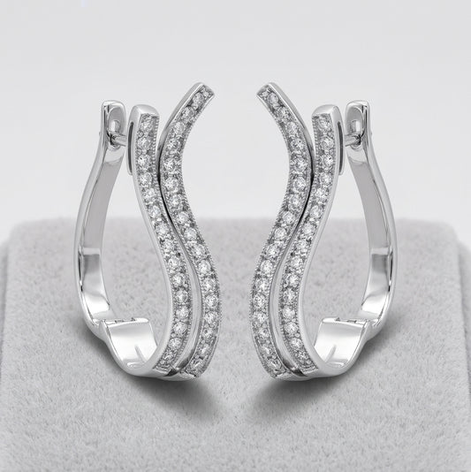 14K White Gold Diamond Twisted Hoop Earrings