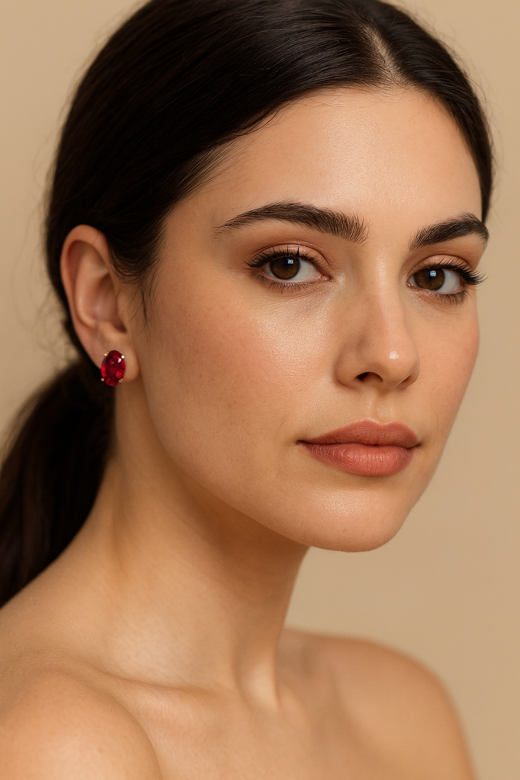 3 Carat Oval Ruby Stud Earrings in 14K Yellow Gold