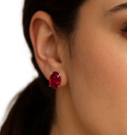 3 Carat Oval Ruby Stud Earrings in 14K Yellow Gold